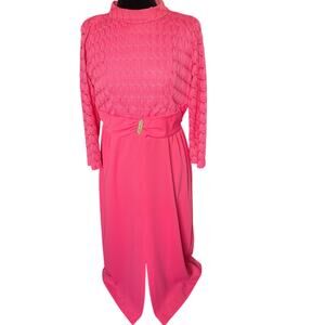 Vintage 70’s Barbie Pink  Crochet Groovy Psychedelic Maxi Dress Medium Large